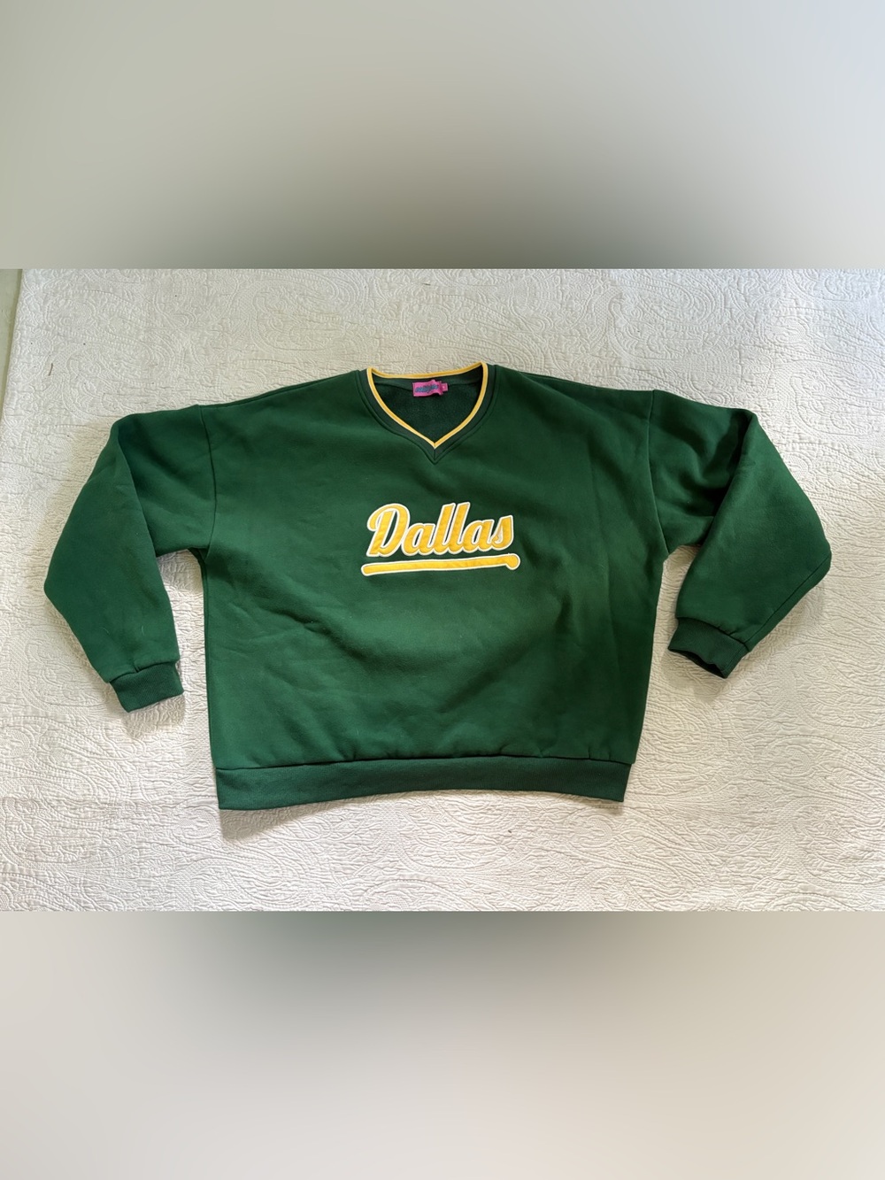 Women’s Edikted Green V-Neck 'Dallas' Pullover with Yellow Trim - size small